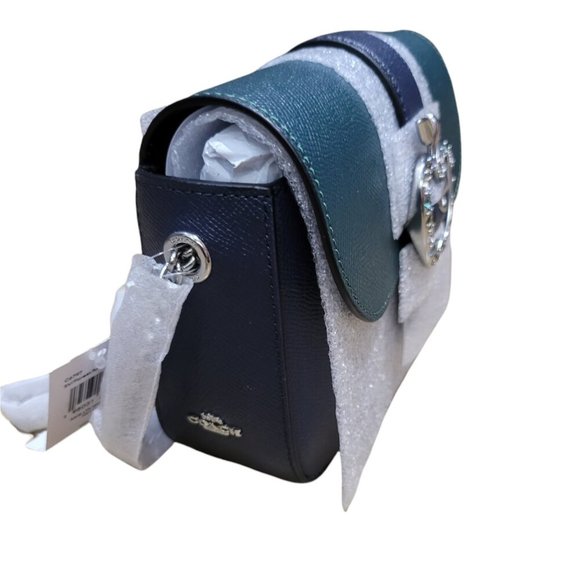 COACH Leather Gemma Deep Blue Forest Green Sparkling Crystals Apple Buckle NWT - Picture 10 of 15